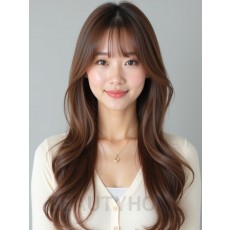 그레ige 브라운 긴 생머리+풀뱅