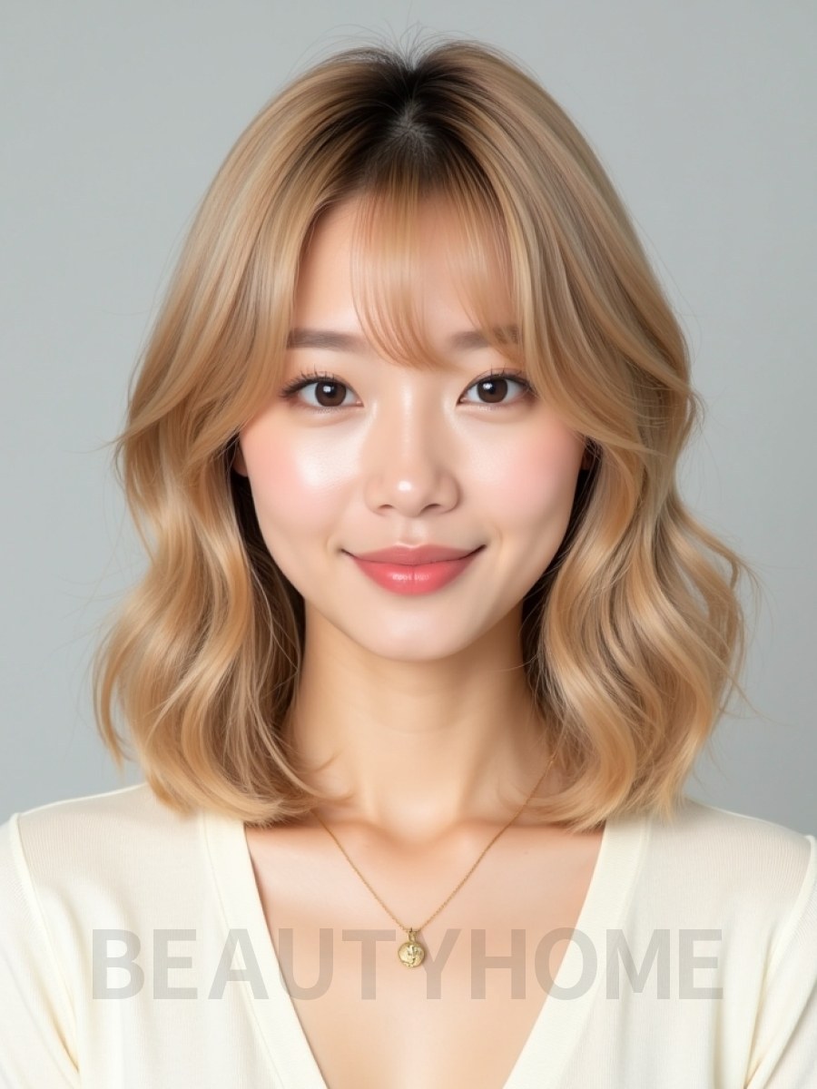 골든 블론드 쇄골 스택 단발+사이드뱅