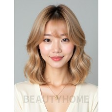 골든 블론드 쇄골 스택 단발+사이드뱅