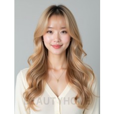 골든 블론드 긴 컬+커튼뱅