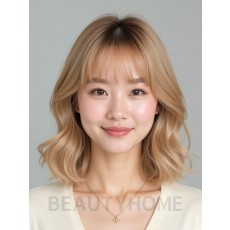 골든 블론드 쇄골 컬 단발+풀뱅