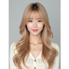 골든 블론드 긴 레이어+커튼뱅