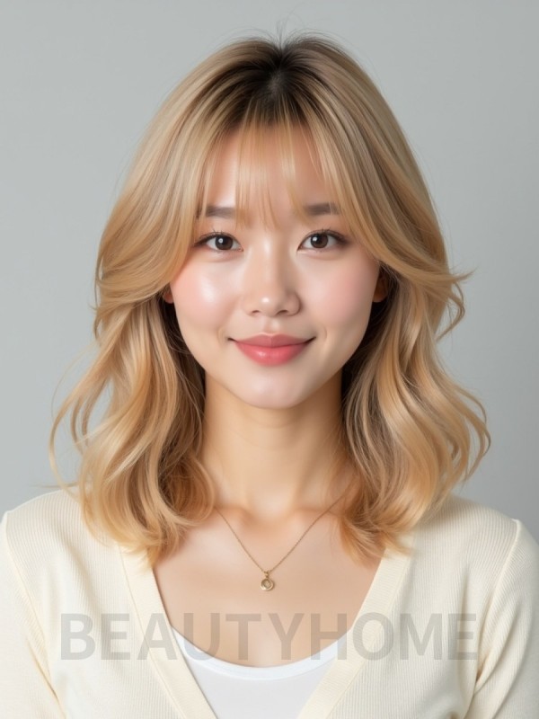 골든 블론드 어깨 웨이브+사이드뱅