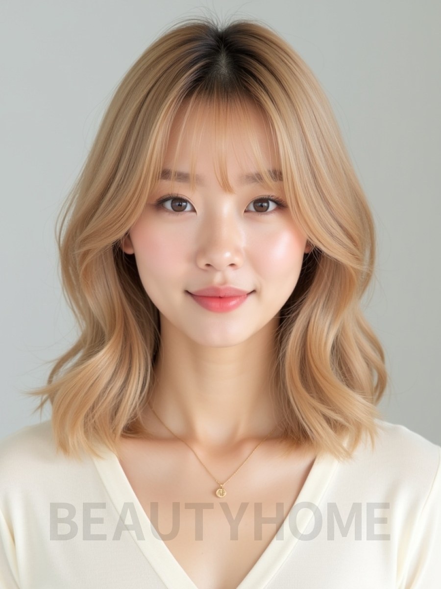 골든 블론드 쇄골 인버티드 단발+뱅