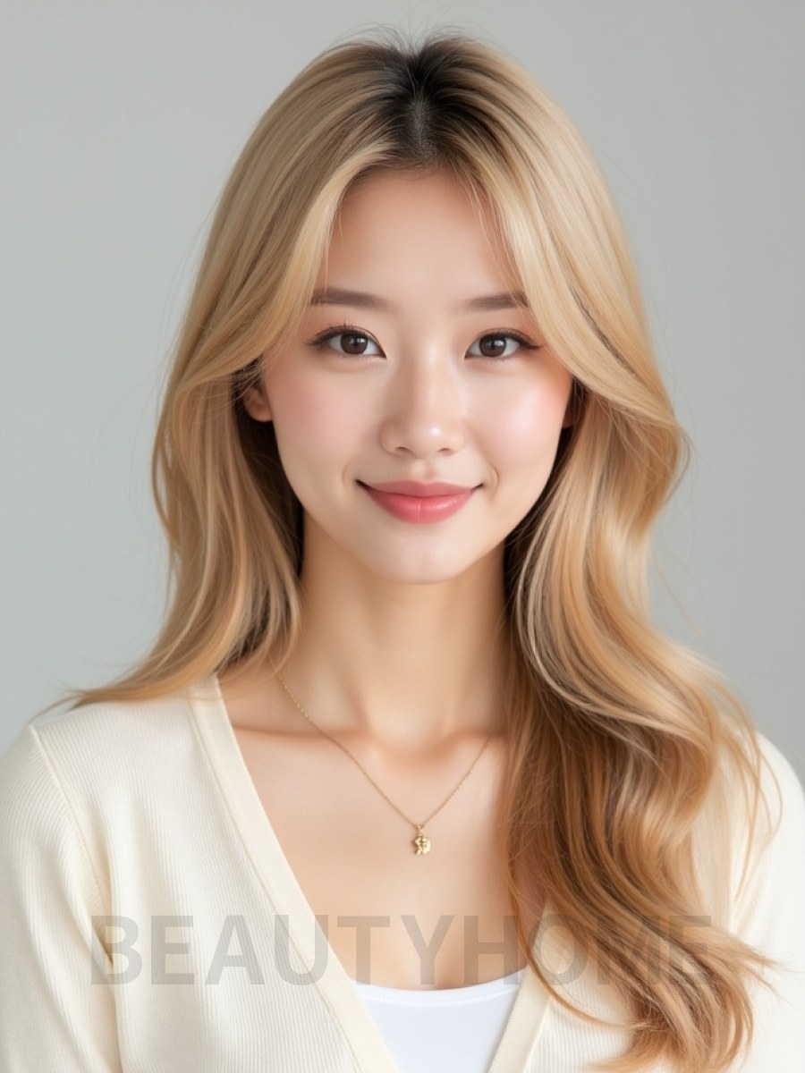 골든 블론드 긴 레이어+센터
