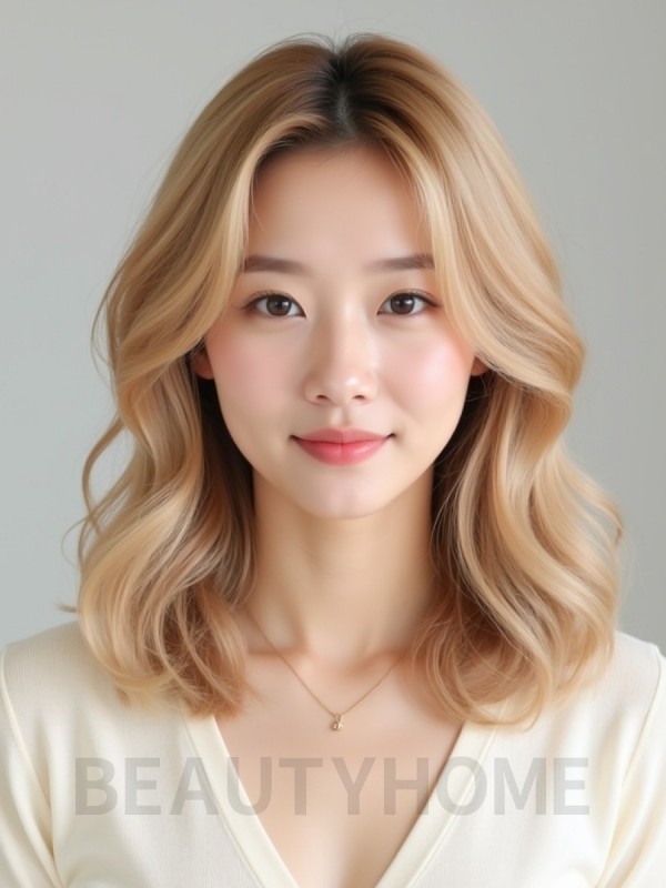 골든 블론드 어깨 웨이브+센터