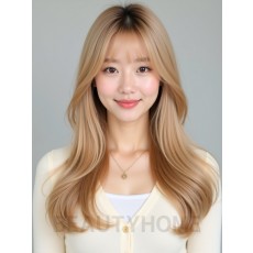 골든 블론드 긴 생머리+사이드뱅