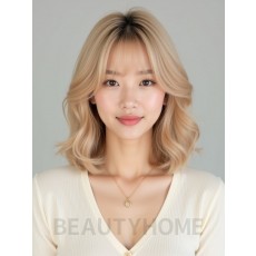 골든 블론드 턱밑 스택 단발+커튼뱅