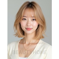 골든 블론드 어깨 텍스처 단발+뱅