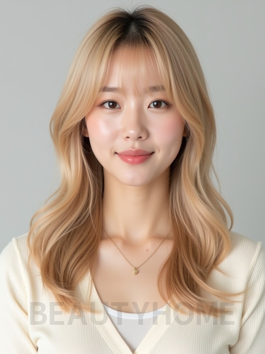 골든 블론드 쇄골 생머리+센터