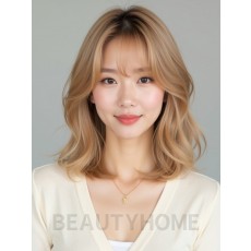 골든 블론드 쇄골 비대칭 단발+커튼뱅