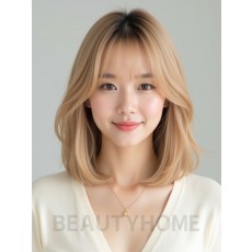 골든 블론드 턱밑 스트레이트 단발+풀뱅
