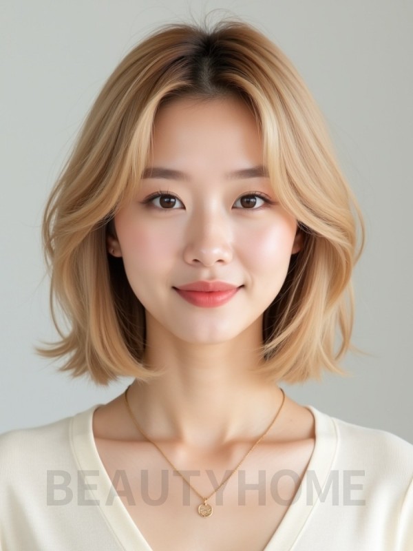 골든 블론드 어깨 그라데이션 단발