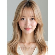 골든 블론드 쇄골 생머리+커튼뱅