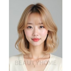 골든 블론드 쇄골 비대칭 단발+뱅