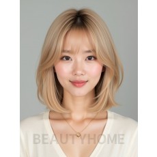 골든 블론드 턱밑 인버티드 단발+커튼뱅