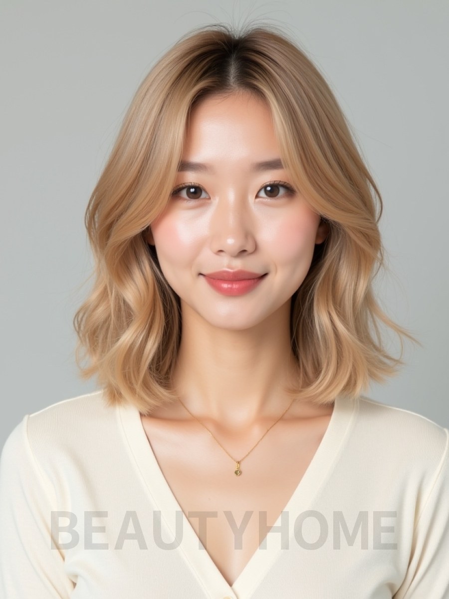 골든 블론드 턱밑 웨이브 단발