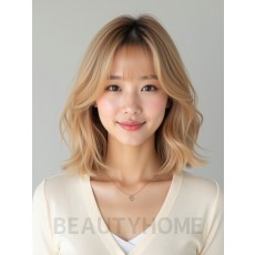 골든 블론드 쇄골 웨이브 단발+풀뱅