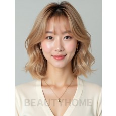 골든 블론드 어깨 컬 단발+커튼뱅