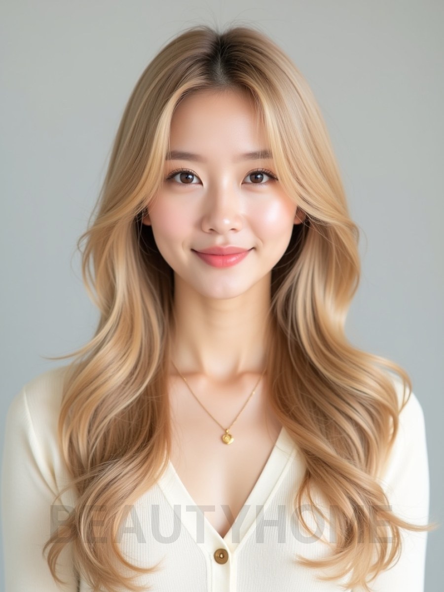 골든 블론드 긴 웨이브+사이드