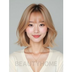 골든 블론드 어깨 블런트 단발+시스루뱅