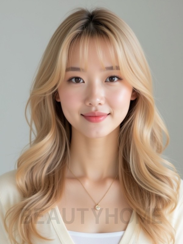 골든 블론드 쇄골 웨이브+시스루뱅