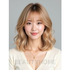 골든 블론드 턱밑 컬 단발+뱅