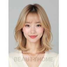 골든 블론드 쇄골 레이어드 단발+사이드뱅