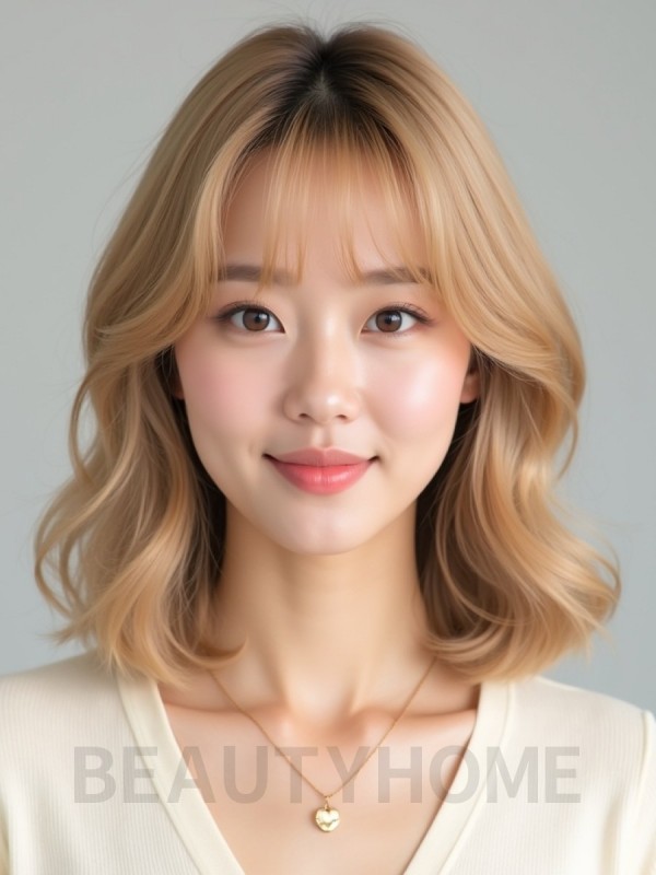 골든 블론드 어깨 웨이브+시스루뱅