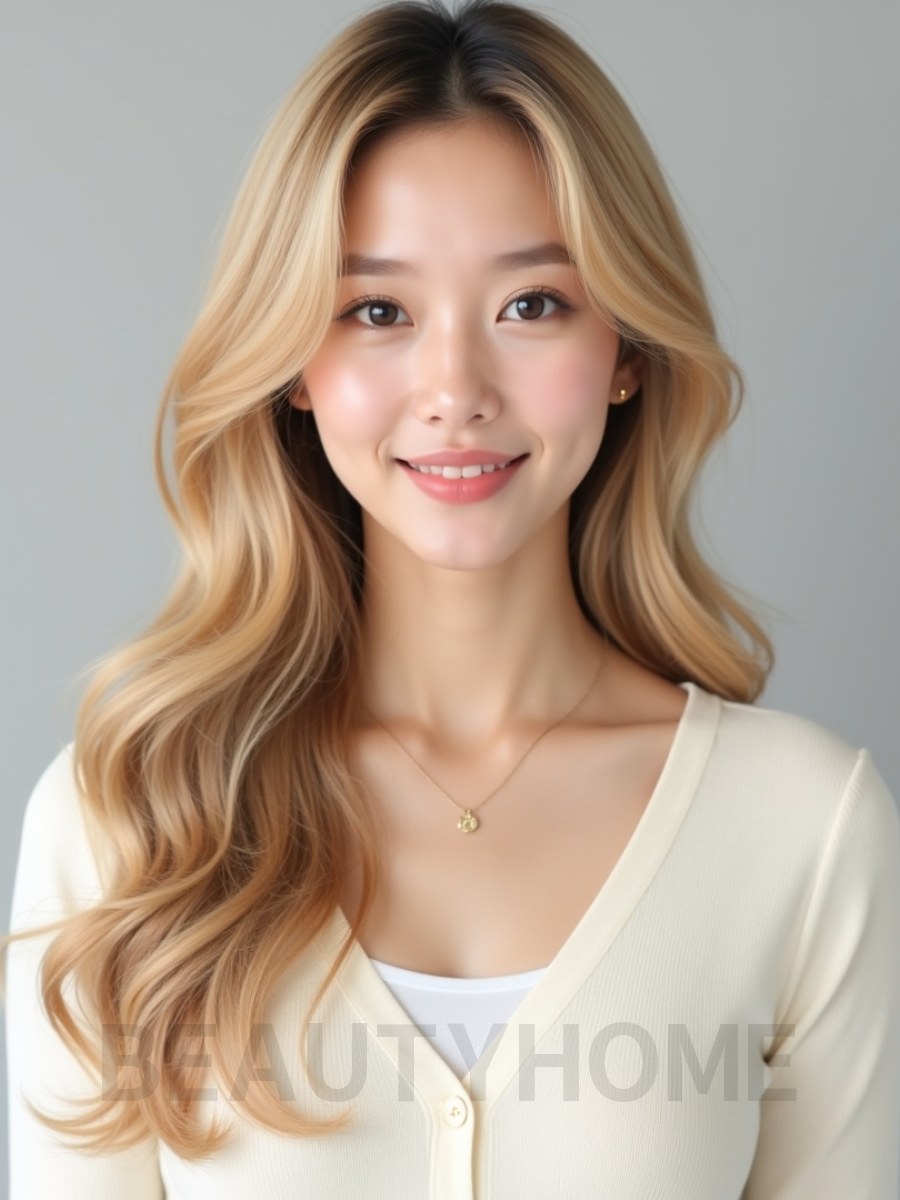 골든 블론드 긴 컬+사이드