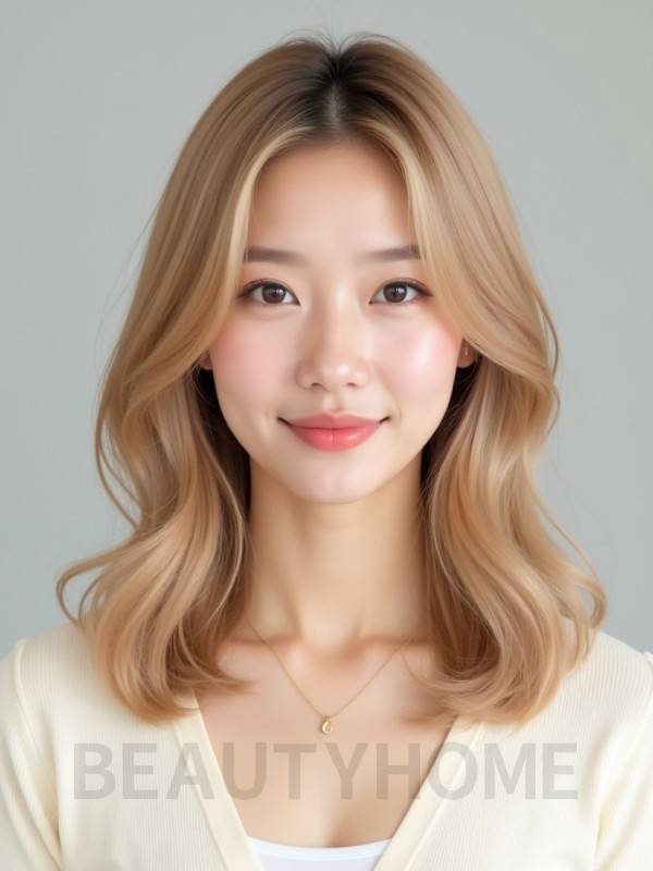 골든 블론드 어깨 레이어+사이드