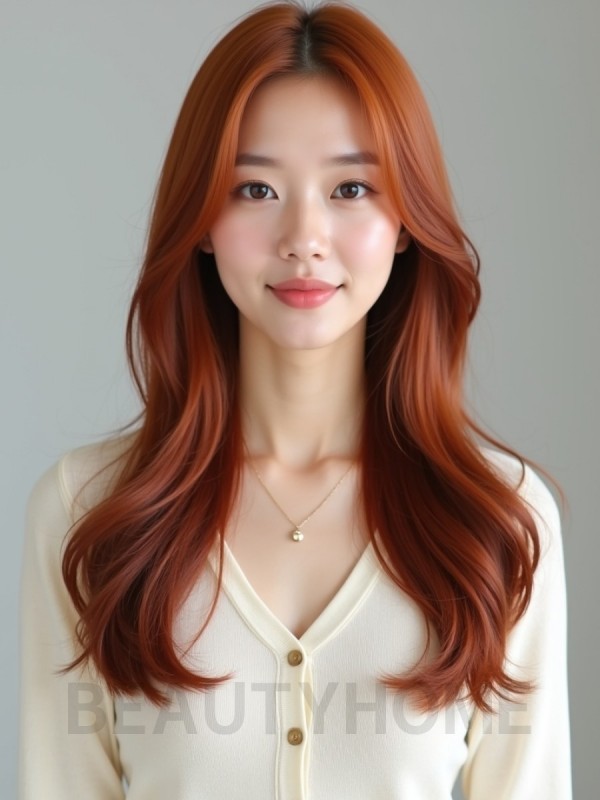 체리 레드 긴 생머리+사이드