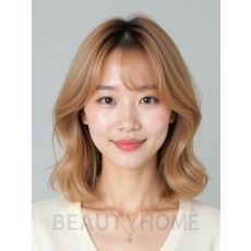 골든 블론드 어깨 텍스처 단발+커튼뱅