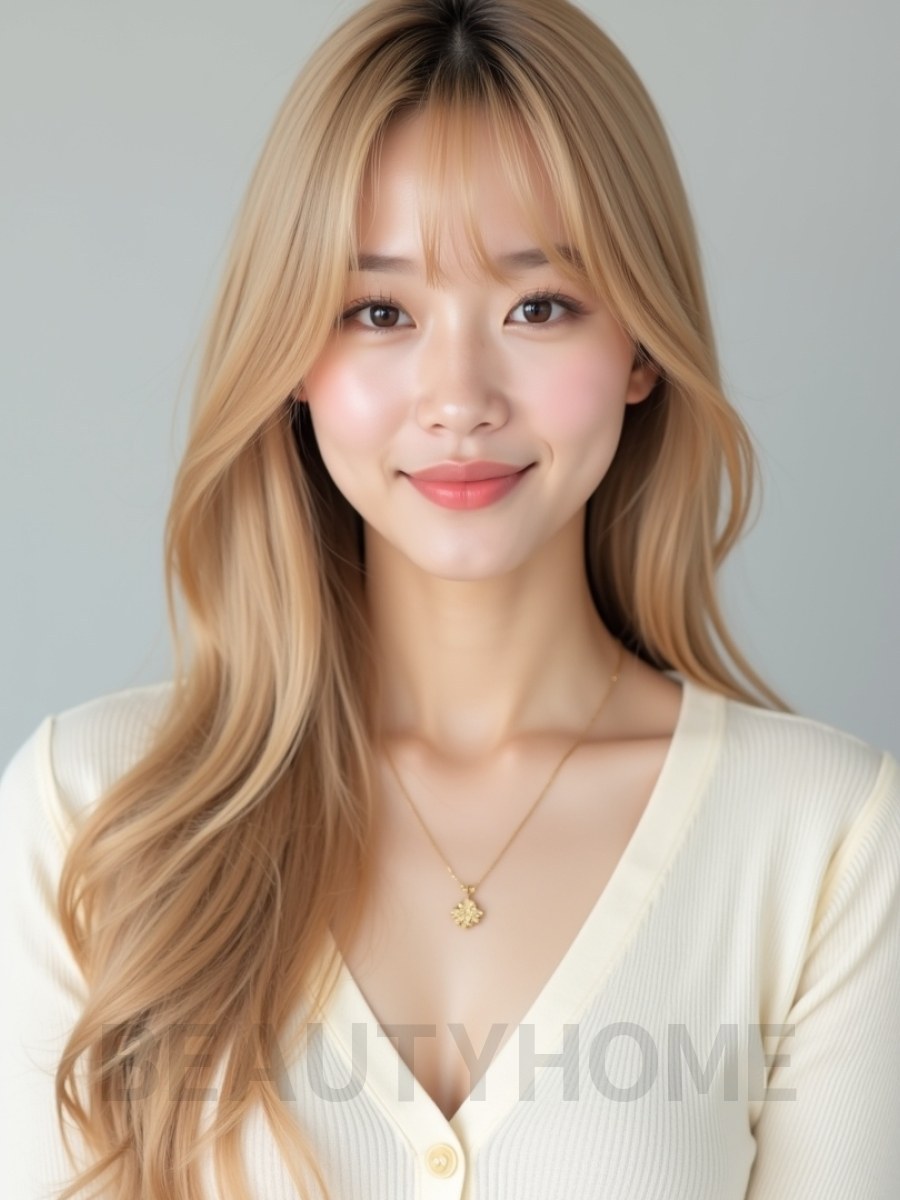 골든 블론드 긴 생머리+시스루뱅