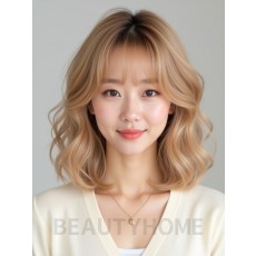 골든 블론드 어깨 컬 단발+풀뱅