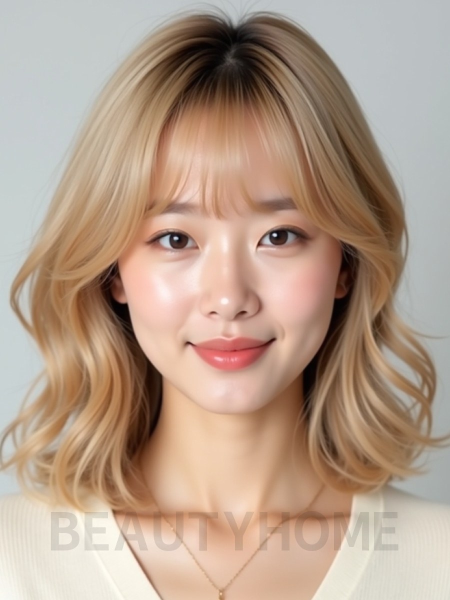 골든 블론드 어깨 웨이브+풀뱅