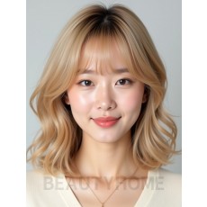 골든 블론드 어깨 웨이브+풀뱅
