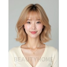 골든 블론드 턱밑 컬 단발+풀뱅