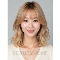 골든 블론드 어깨 레이어+커튼뱅