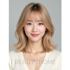 골든 블론드 턱밑 레이어드 단발+풀뱅