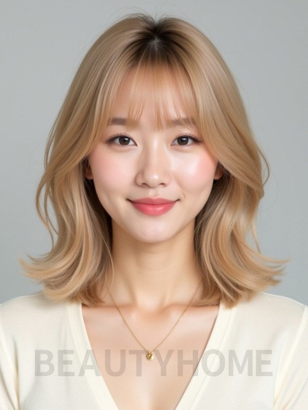 골든 블론드 턱밑 레이어드 단발+풀뱅