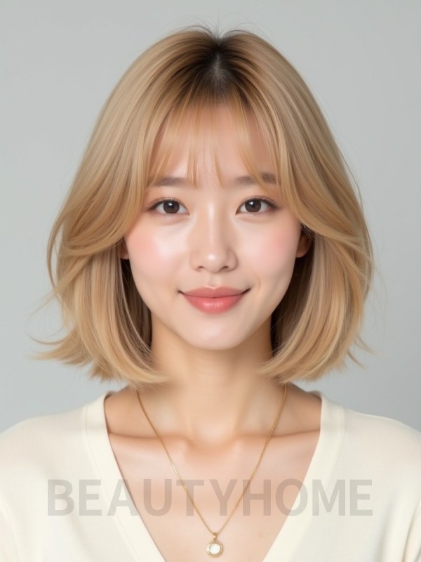 골든 블론드 쇄골 스택 단발+뱅