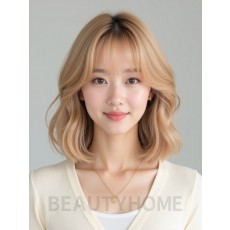 골든 블론드 쇄골 텍스처 단발+커튼뱅