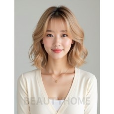 골든 블론드 쇄골 웨이브 단발+뱅