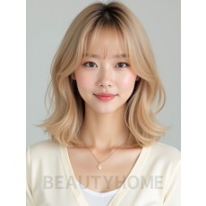 골든 블론드 턱밑 비대칭 단발+풀뱅