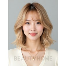 골든 블론드 쇄골 비대칭 단발+풀뱅