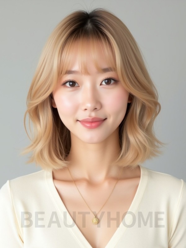 골든 블론드 쇄골 블런트 단발+뱅