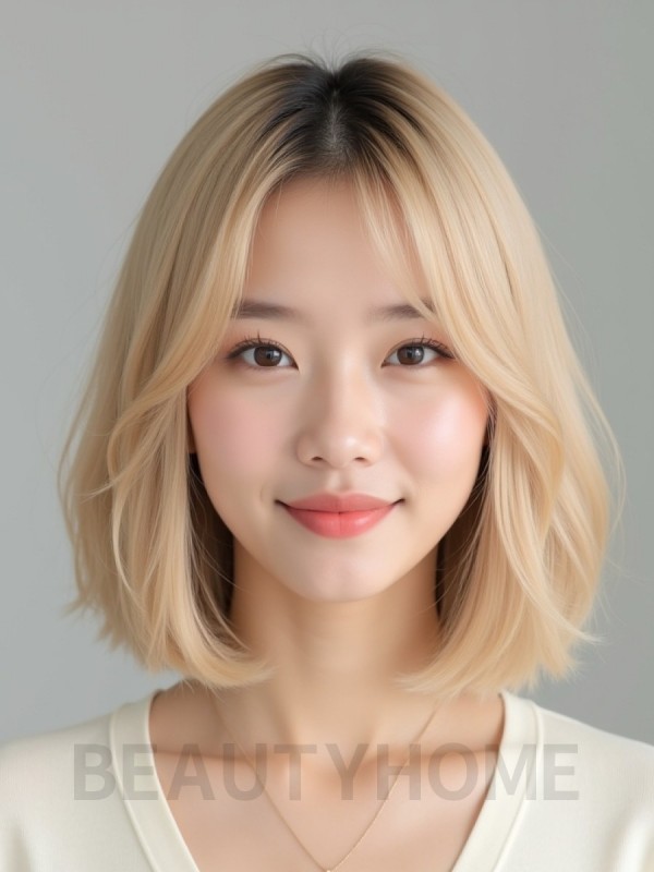 골든 블론드 쇄골 스트레이트 단발