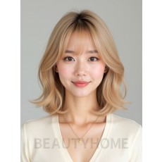 골든 블론드 어깨 텍스처 단발+풀뱅