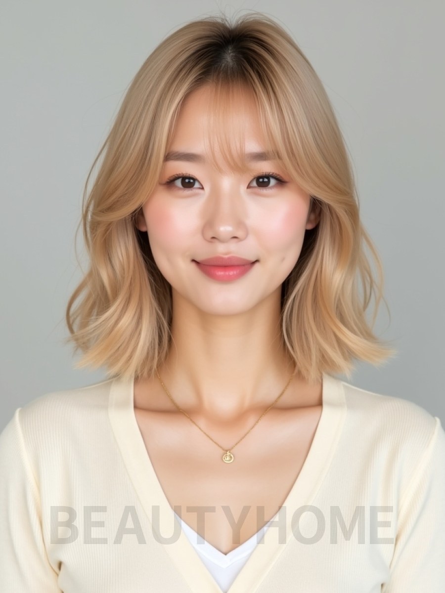 골든 블론드 쇄골 그라데이션 단발+뱅